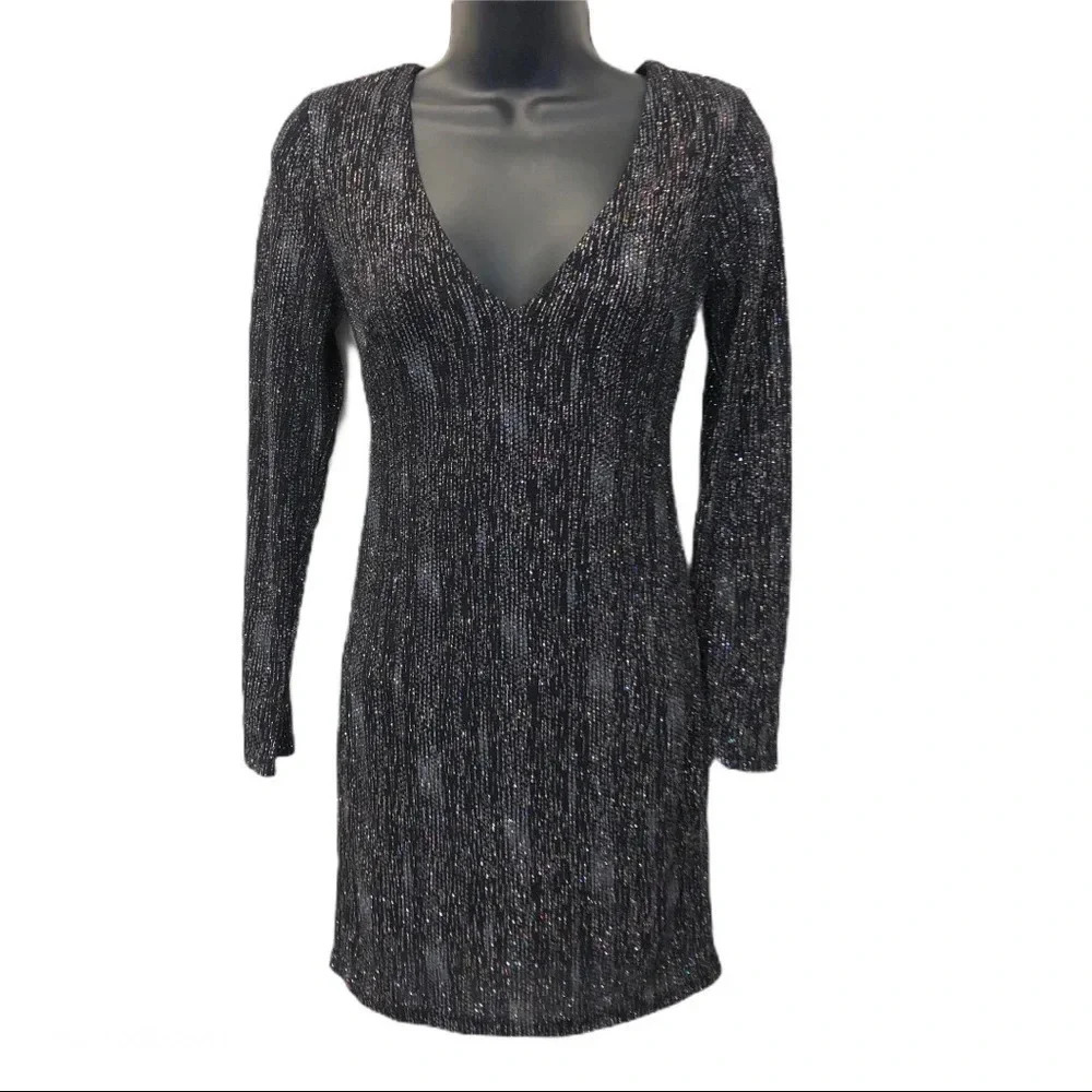 Topshop v-neck metallic long sleeve‎ mini dress